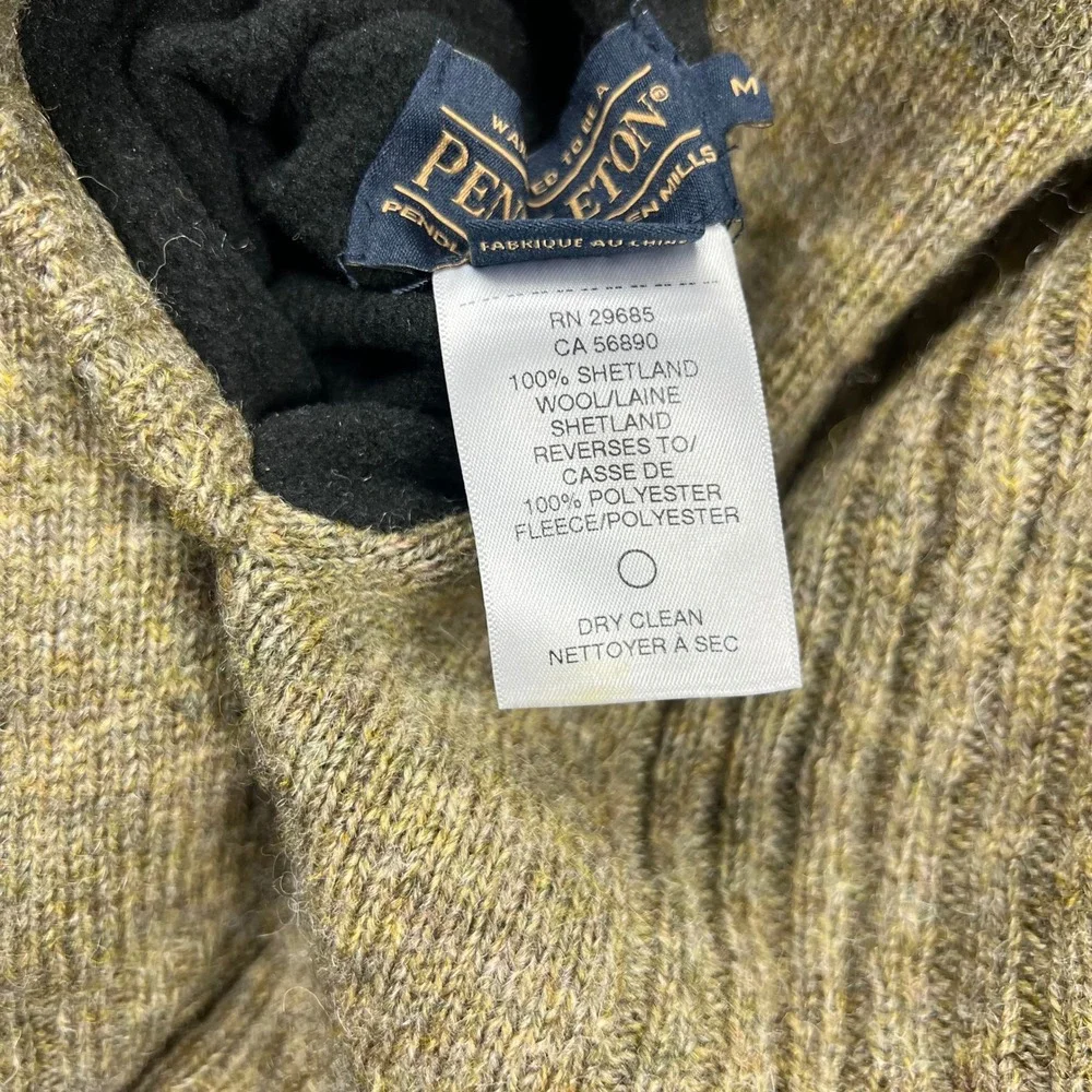 Pendleton Mens Reversible Shetland Wool‎ Fleece Vest Olive Green Black Size M